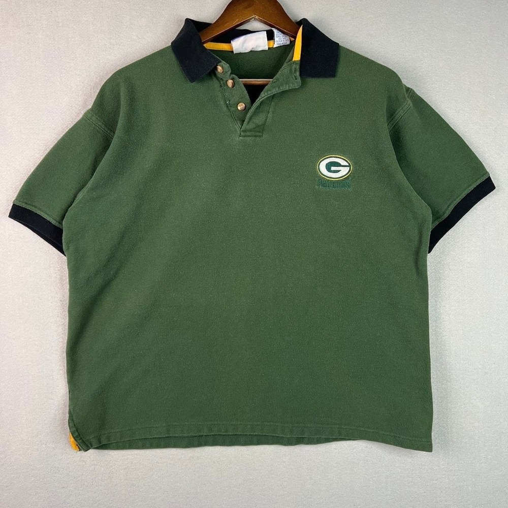 Vintage Green Bay Packers Logo 7 NFL Football Green Polo Shirt L